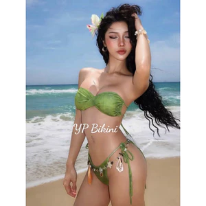 Bikini 2 mảnh màu xanh rêu cúp ngực quần ship nhỏ đi biển ( sẵn hàng - che tên)