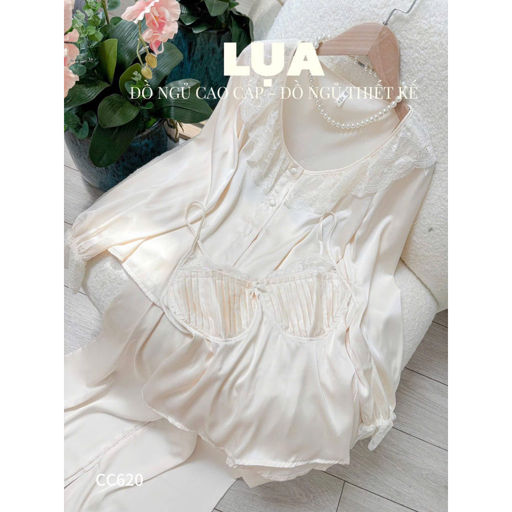 Set Lụa 3 Món Tiểu Thư Phối Ren - NOIYLUA | Shopee Việt Nam