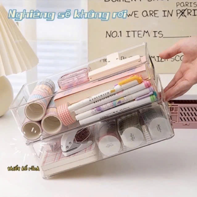 KHAY NHỰA ĐỂ ĐÔ TRANG ĐIỂM GỌN GÀNG - Khay Trong Suốt Thiết Kế Tối Giản,Hộp Trong Suốt Trang Trí Bàn Làm Việc Đựng Đồ