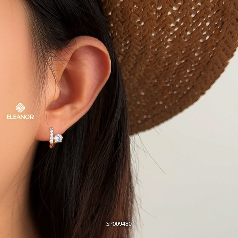 Bông tai nữ chuôi bạc 925 Eleanor Accessories viền trơn đính đá phụ kiện trang sức khuyên tai 9480