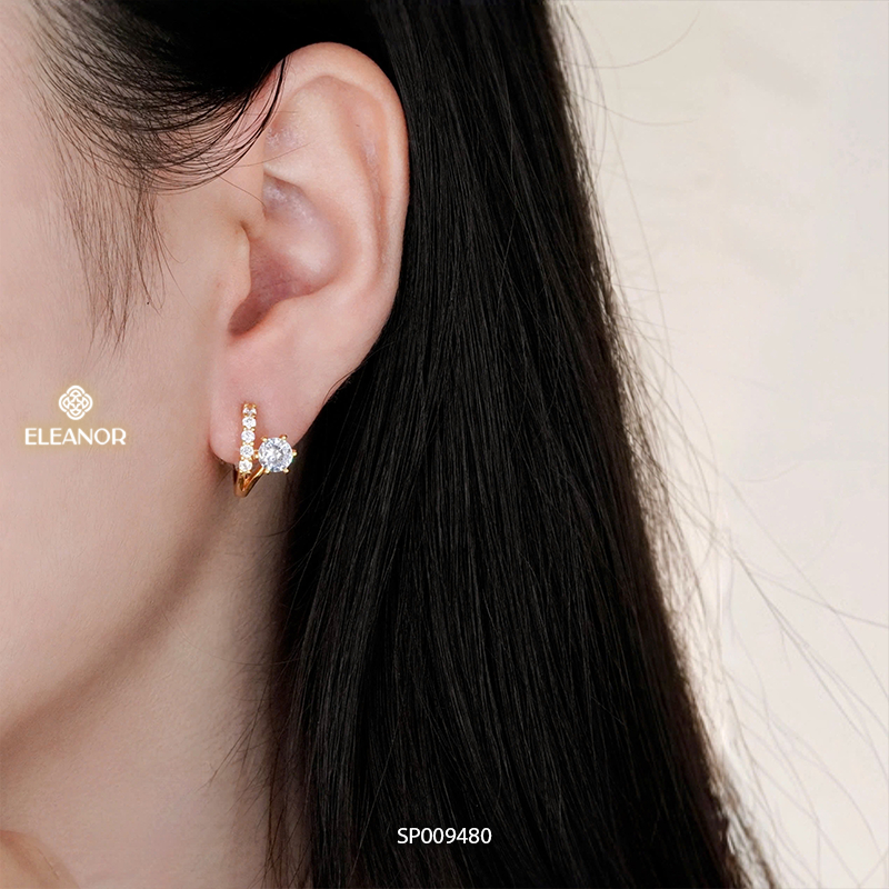 Bông tai nữ chuôi bạc 925 Eleanor Accessories viền trơn đính đá phụ kiện trang sức khuyên tai 9480