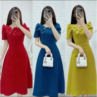Đầm dự tiệc, công sở thanh lịch, dáng xoè che khuyết điểm, chất liệu cotton lạnh mềm mại N73