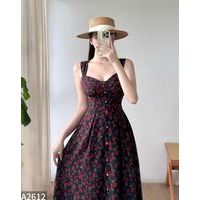 Đầm xòe lụa tơ tằm cao cấp họa tiết hoa đỏ rực rỡ cho mùa hè A2612