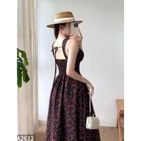 Đầm xòe lụa tơ tằm cao cấp họa tiết hoa đỏ rực rỡ cho mùa hè A2612