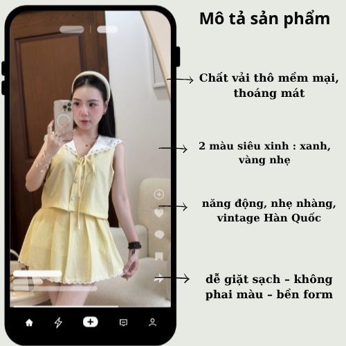 Set đồ nữ cao cấp cổ sen ren áo croptop mix chân váy, bộ hè nữ kiểu dáng năng động trẻ trung 2 màu xanh vàng HCOM26065