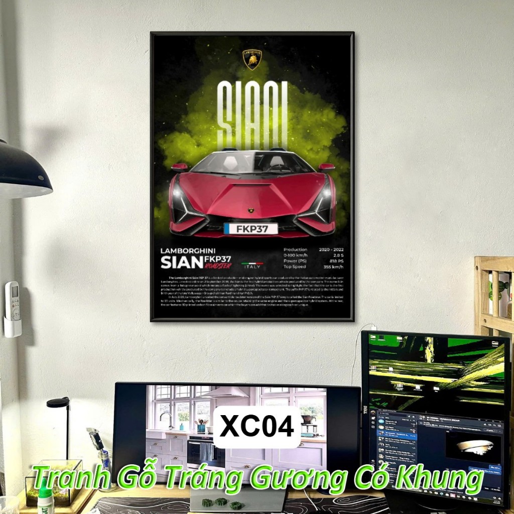 Lamborghini Tranh Siêu Xe Treo Tường Khung Composite Cao Cấp Decor Trang Trí Phòng Khách, Phòng Game