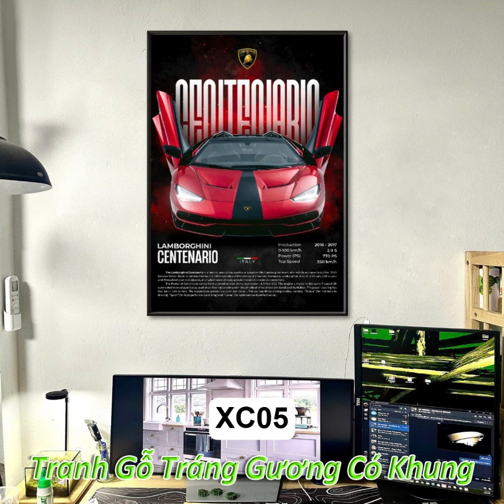 Lamborghini Tranh Siêu Xe Treo Tường Khung Composite Cao Cấp Decor Trang Trí Phòng Khách, Phòng Game
