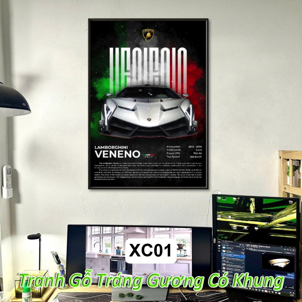 Lamborghini Tranh Siêu Xe Treo Tường Khung Composite Cao Cấp Decor Trang Trí Phòng Khách, Phòng Game