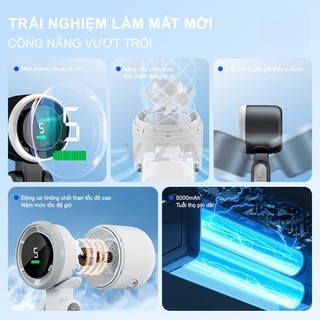 VZA Quạt cầm tay mini N607 pin dung lượng 5000mAh 5 cấp độ gió quạt tích điện có thể gấp gọn màn