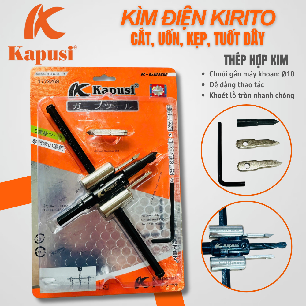BỘ DỤNG CỤ KHOÉT LỖ THẠCH CAO KAPUSI K-6282 (30–200MM) – CHUYÊN DỤNG, LINH HOẠT, DỄ SỬ DỤNG