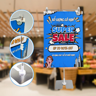 Kệ treo poster để bàn dạng chữ T, chữ L, chiều cao từ 40- 70cm, dùng kẹp tấm quảng cáo