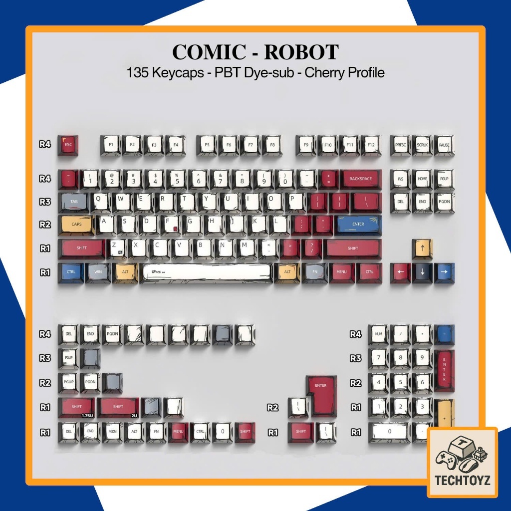 [ Comic ] Bộ Keycaps Comic Robot - PBT DyeSub - Cherry Profile | BigBuy360 - bigbuy360.vn