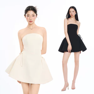 RECHIC Đầm ngắn cúp ngực Fanette phối nơ chiết eo sang trọng