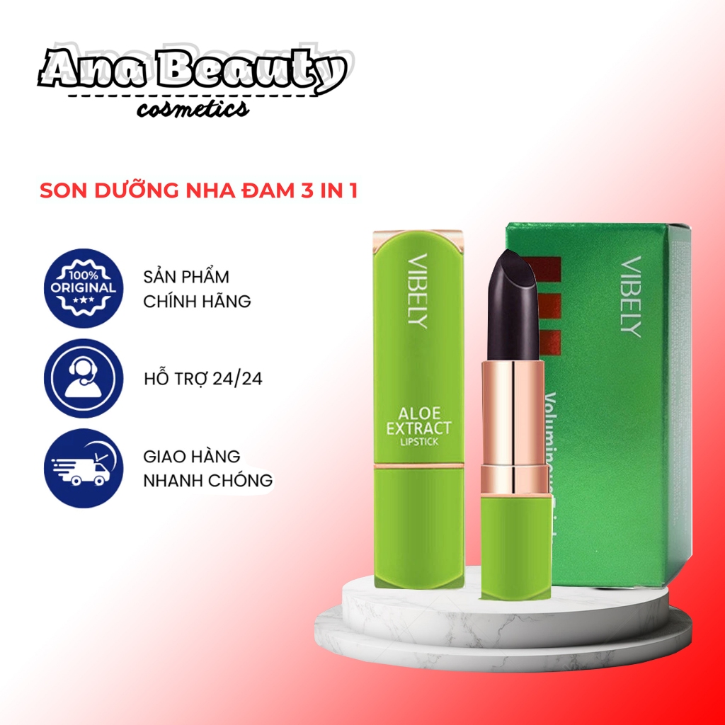 VIBELY Son dưỡng môi nha đam 3 in1 dưỡng ẩm, lâu trôi, khử thâm môi, son dưỡng môi 3 trong 1