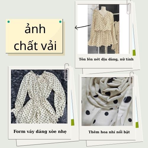 Váy nữ thiết kế phong cách tiểu thư Jumito, đầm nữ tay bồng hoạ tiết chấm bi chất liệu vải đũi mát mẻ HCOM2901