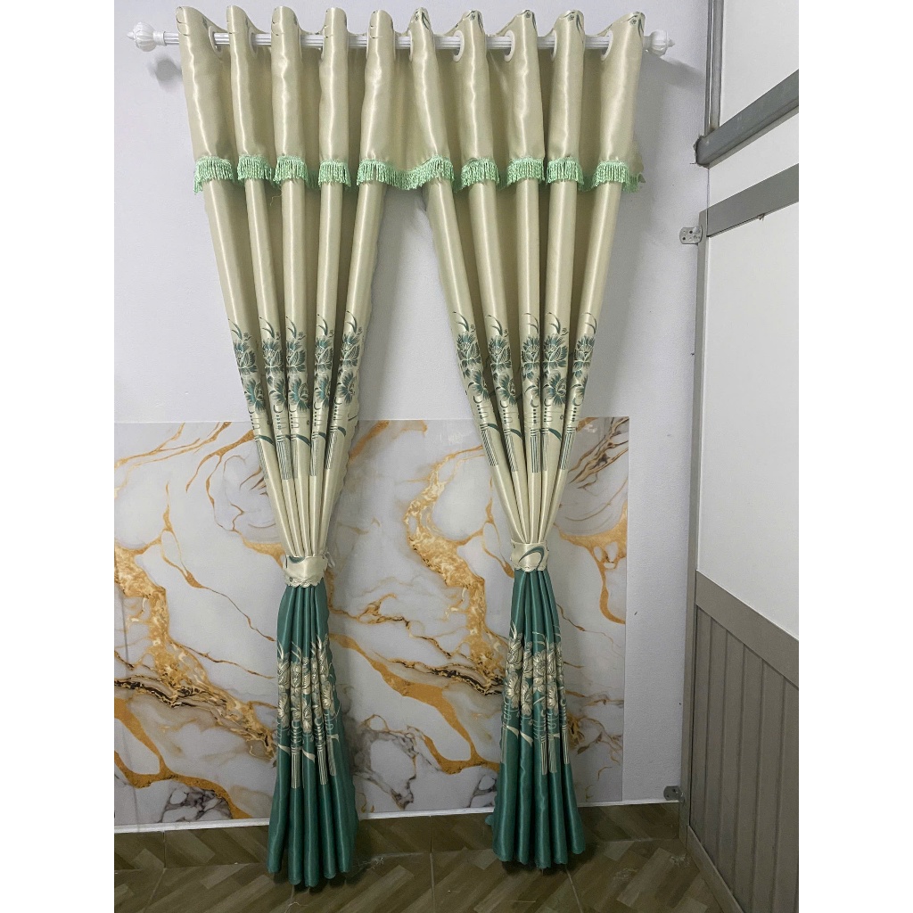 Bộ Rèm Cửa Buồng Gấm 3D Xanh Ngọc Bích - Gồm 2 Tấm Có Phông Rèm May ...