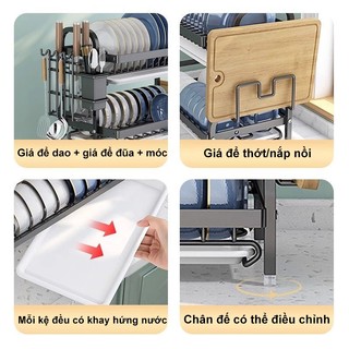 BMZAR Kệ Để Chén Đĩa Với nhiều khay thoát nước Giá để bát đĩa 2 tầng100% thép Kệ để bát đĩa