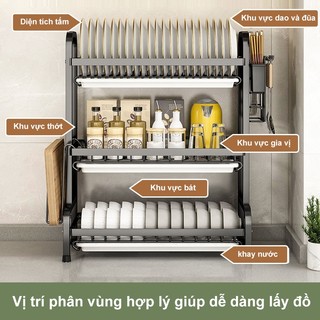 BMZAR Kệ Để Chén Đĩa Với nhiều khay thoát nước Giá để bát đĩa 2 tầng100% thép Kệ để bát đĩa