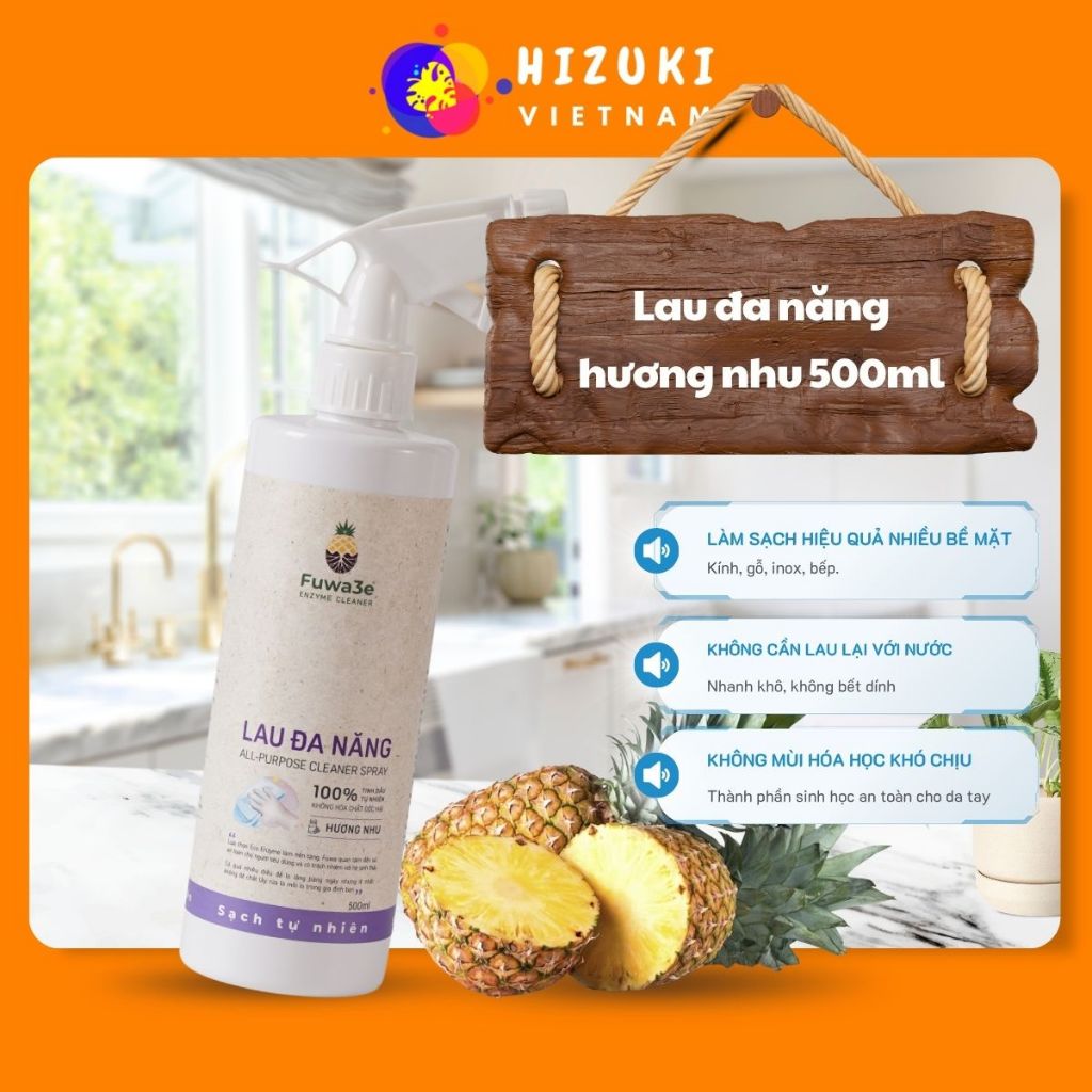Nước Lau Đa Năng Fuwa3e Sinh Học Làm Sạch Mọi Bề Mặt Bếp, Bàn, Kính, Inox, Gỗ, Nhựa Chai Xịt 500ml