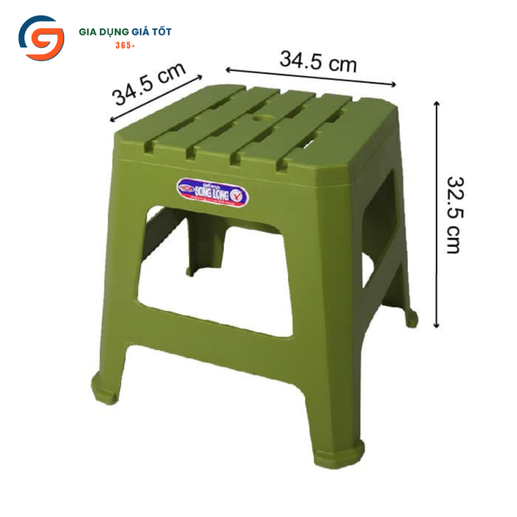 Ghế đẩu trung 5 nan Song Long 33cm, ghế nhựa chịu lực dày dặn - ngồi bếp quán trà chanh gia đình