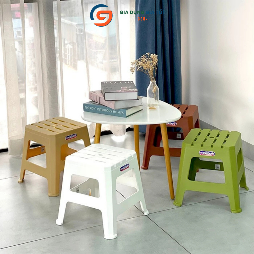 Ghế đẩu trung 5 nan Song Long 33cm, ghế nhựa chịu lực dày dặn - ngồi bếp quán trà chanh gia đình