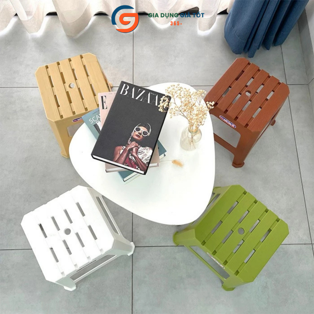 Ghế đẩu trung 5 nan Song Long 33cm, ghế nhựa chịu lực dày dặn - ngồi bếp quán trà chanh gia đình