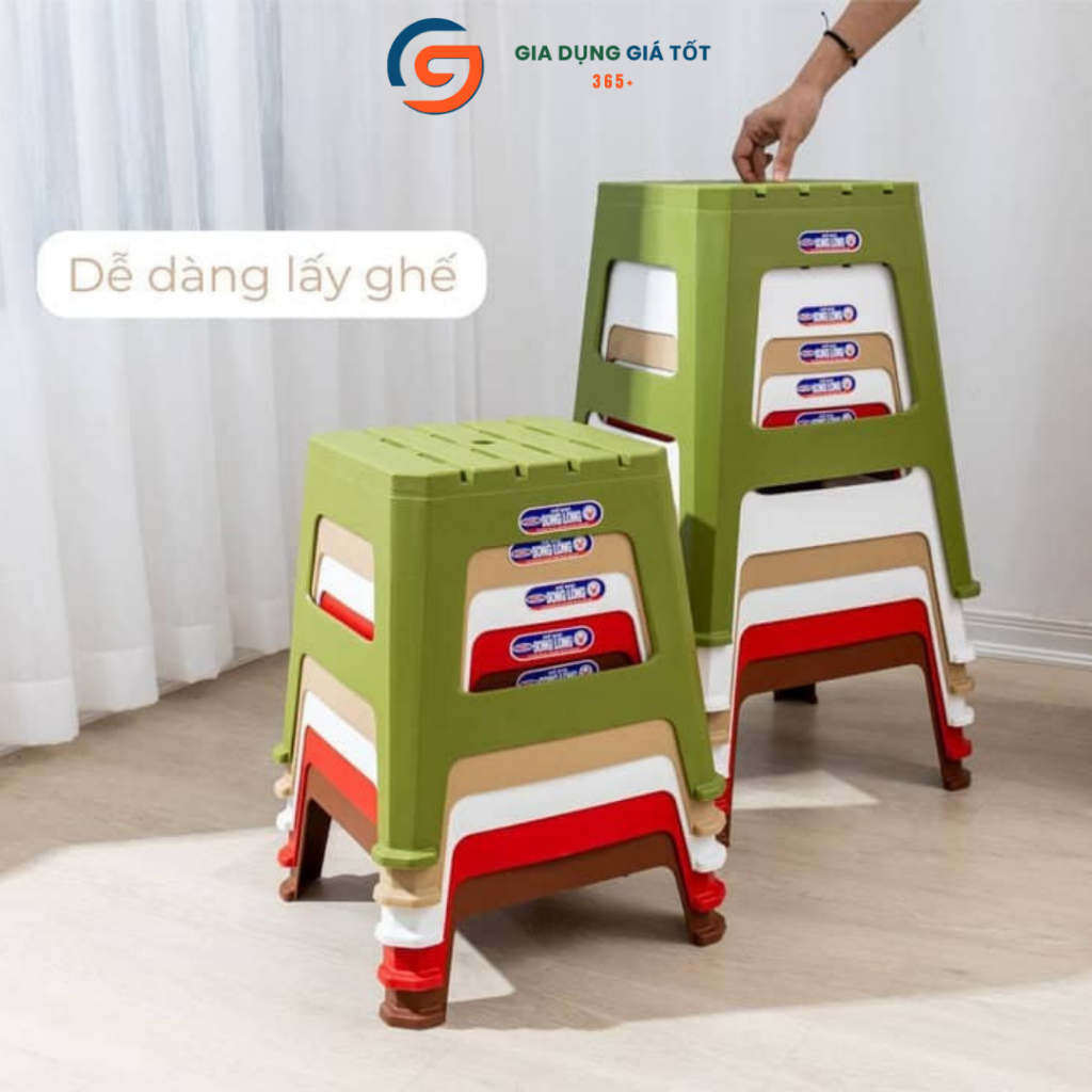 Ghế đẩu trung 5 nan Song Long 33cm, ghế nhựa chịu lực dày dặn - ngồi bếp quán trà chanh gia đình