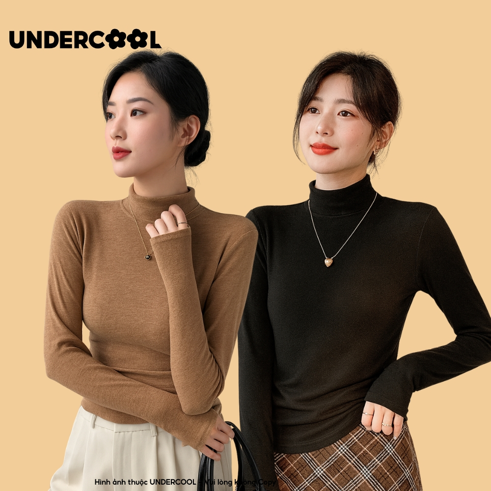 Áo thun nữ dài tay cổ thấp UNDERCOOL giữ nhiệt, lông thỏ, mềm mịn, Basic siêu co giãn ôm dáng giữ nhiệt H251