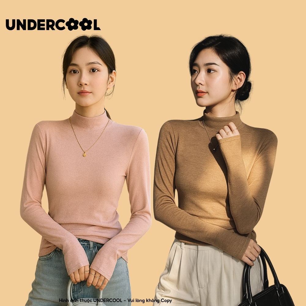 Áo thun nữ dài tay cổ thấp UNDERCOOL giữ nhiệt, lông thỏ, mềm mịn, Basic siêu co giãn ôm dáng giữ nhiệt H251