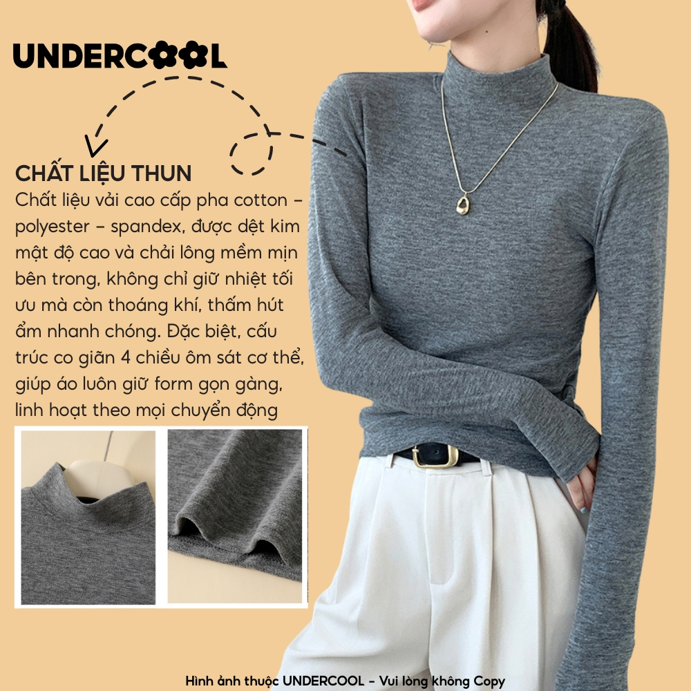Áo thun nữ dài tay cổ thấp UNDERCOOL giữ nhiệt, lông thỏ, mềm mịn, Basic siêu co giãn ôm dáng giữ nhiệt H251
