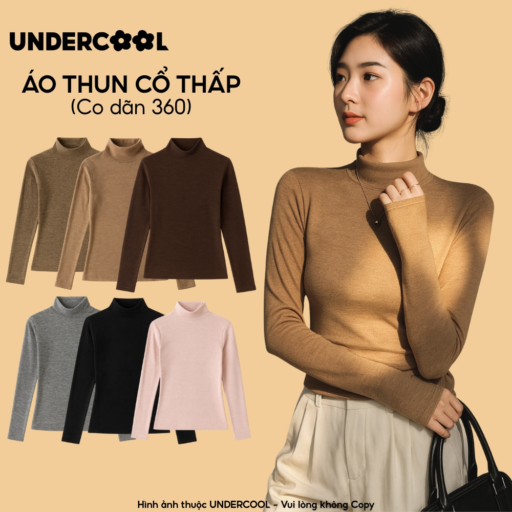 Áo thun nữ dài tay cổ thấp UNDERCOOL giữ nhiệt, lông thỏ, mềm mịn, Basic siêu co giãn ôm dáng giữ nhiệt H251