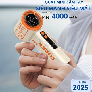 VZA Quạt Mini Cầm Tay S17 4000mAh 150 Cấp Độ Gió Dùng 8H Có Thể Sạc  Màn Hình LED Hiển Thị Sử Dụng 1H-8H