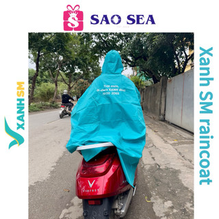 Áo mưa Xanh SM chuẩn hãng cho tài xế xe điện, áo mưa Green SM,  màu xanh dương nhạt. XanhSM raincoat for bike deiver