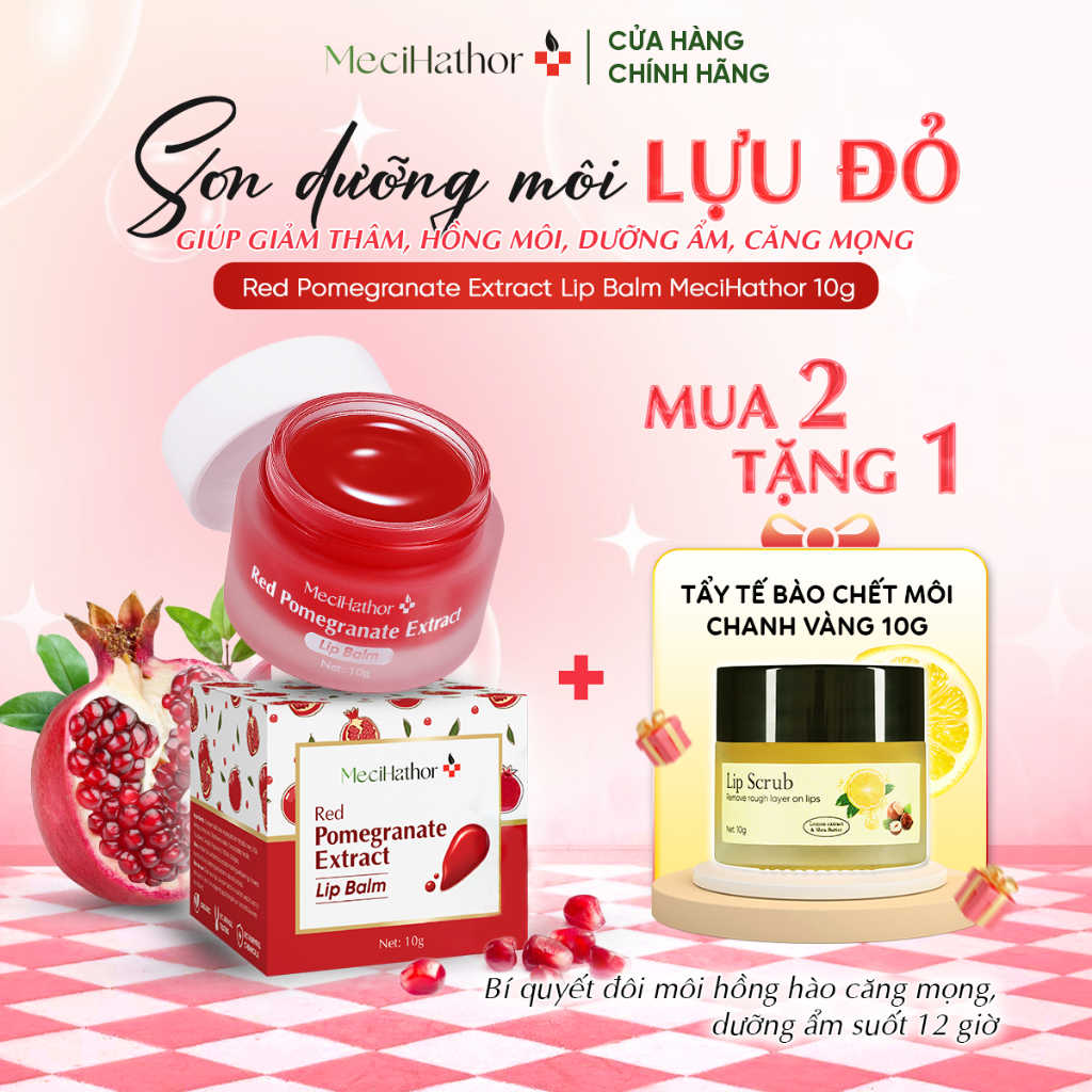Son Dưỡng Lựu Đỏ Giúp Giảm Thâm Hồng Môi Dưỡng Ẩm Căng Mọng Red Pomegranate MeciHathor 10g