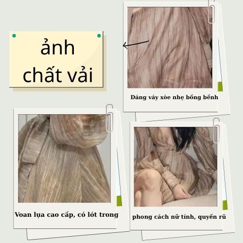 Váy tiểu thư dáng xoè cổ chữ v tay dài chất voan lụa cao cấp, đầm sexy tôn dáng quyến rũ đi biển mặc mùa hè HCOM26057