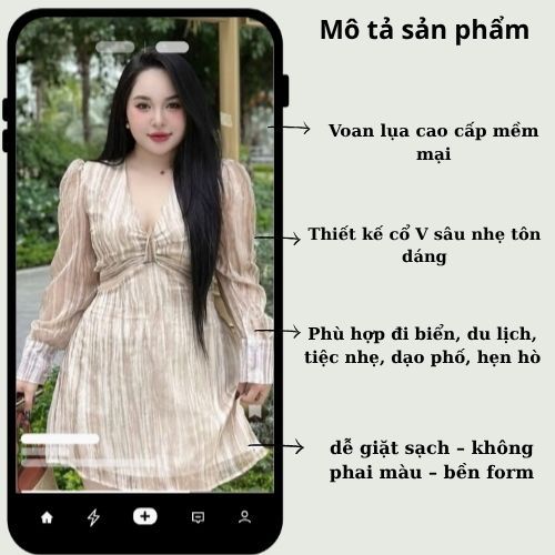 Váy tiểu thư dáng xoè cổ chữ v tay dài chất voan lụa cao cấp, đầm sexy tôn dáng quyến rũ đi biển mặc mùa hè HCOM26057