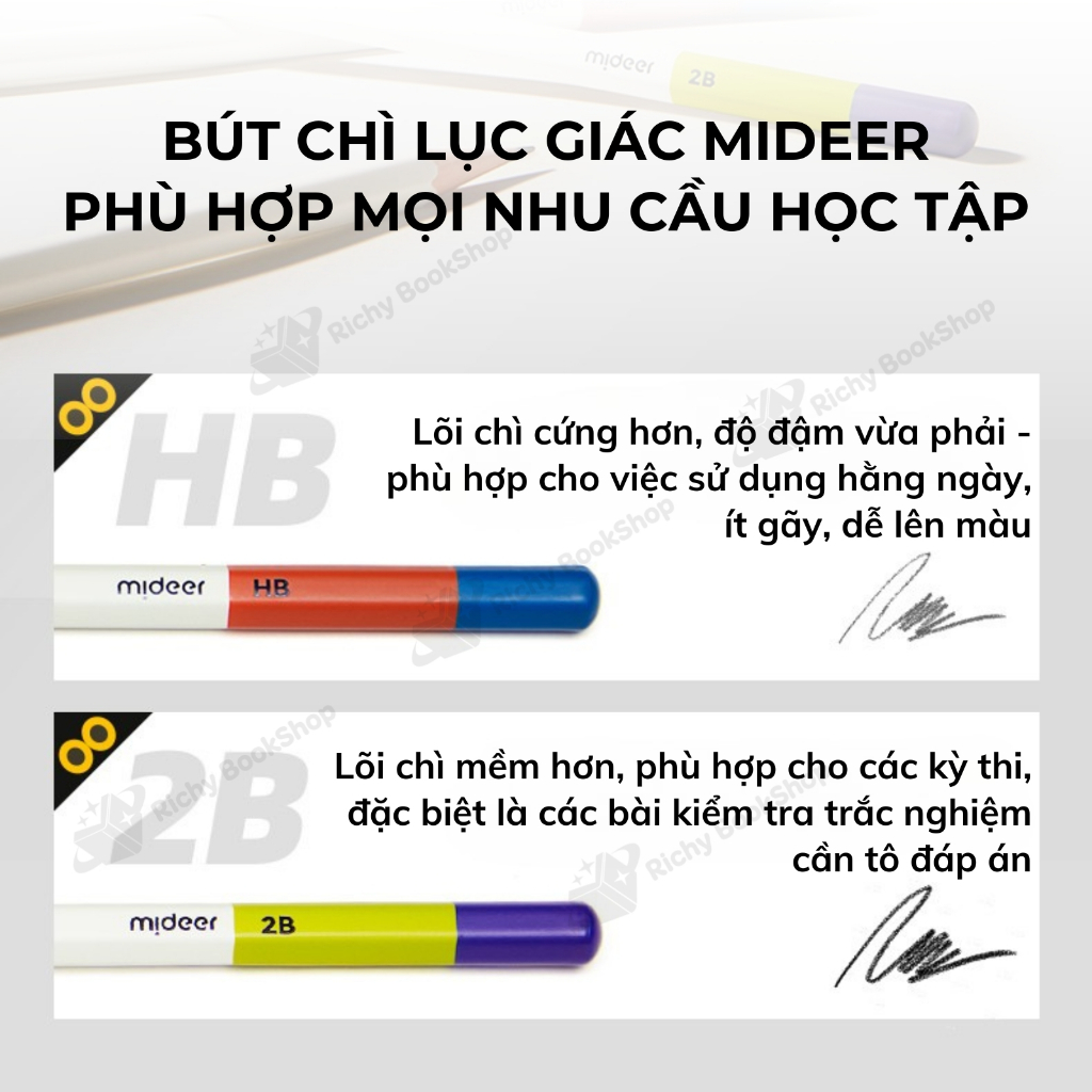 Bộ 6 Chiếc Bút Chì Cao Cấp Mideer 2B 4B 6B - Mideer Thick Triangular Pencils, Tặng kèm Gọt Bút Chì