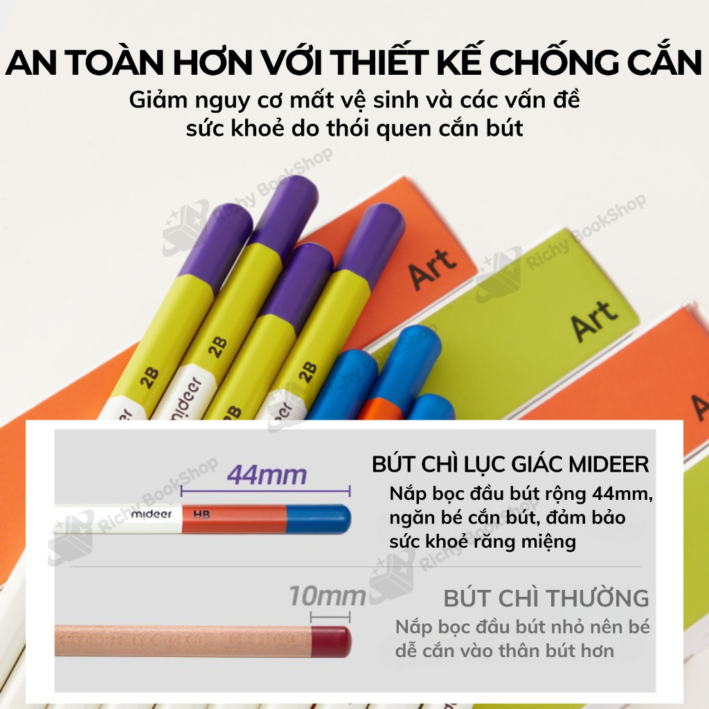Bộ 6 Chiếc Bút Chì Cao Cấp Mideer 2B 4B 6B - Mideer Thick Triangular Pencils, Tặng kèm Gọt Bút Chì