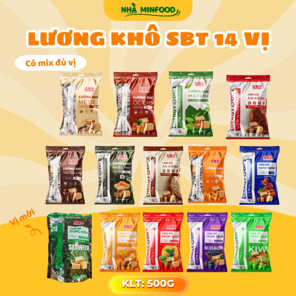 Lương Khô Mini viên nhỏ 15 vị ăn kiêng healthy túi 500g tiện lợi SBT bổ ...