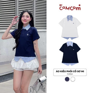 Áo Kiểu Nữ Phối Sơ Mi Caro 𝑩𝒚𝒄𝒂𝒎𝒄𝒂𝒎 Ngắn Tay Tôn Dáng Nữ Tính Hàn Quốc AKN005