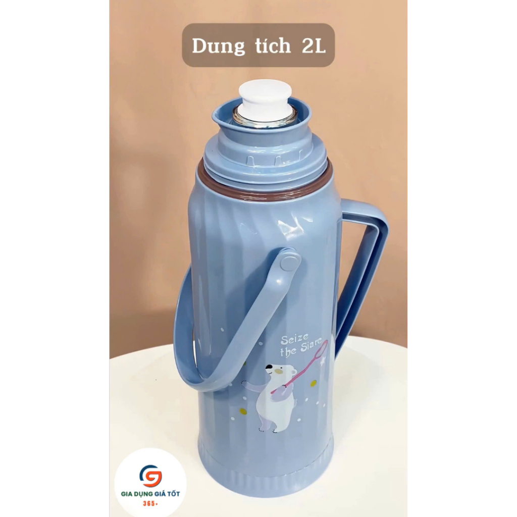 [HỎA TỐC HN] Phích đựng nước sôi 2L có quai Song Long, phích nước nóng giữ nhiệt lâu họa tiết gấu
