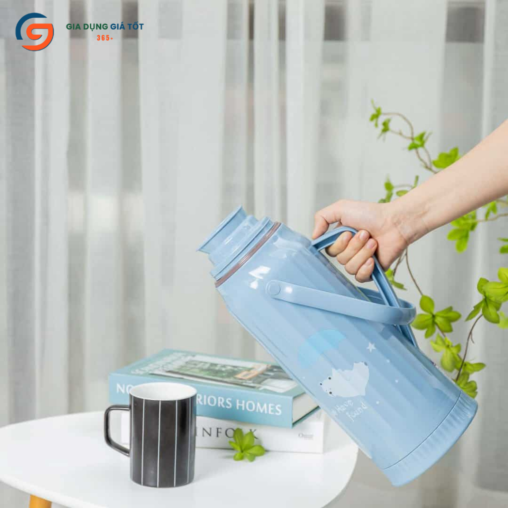 [HỎA TỐC HN] Phích đựng nước sôi 2L có quai Song Long, phích nước nóng giữ nhiệt lâu họa tiết gấu