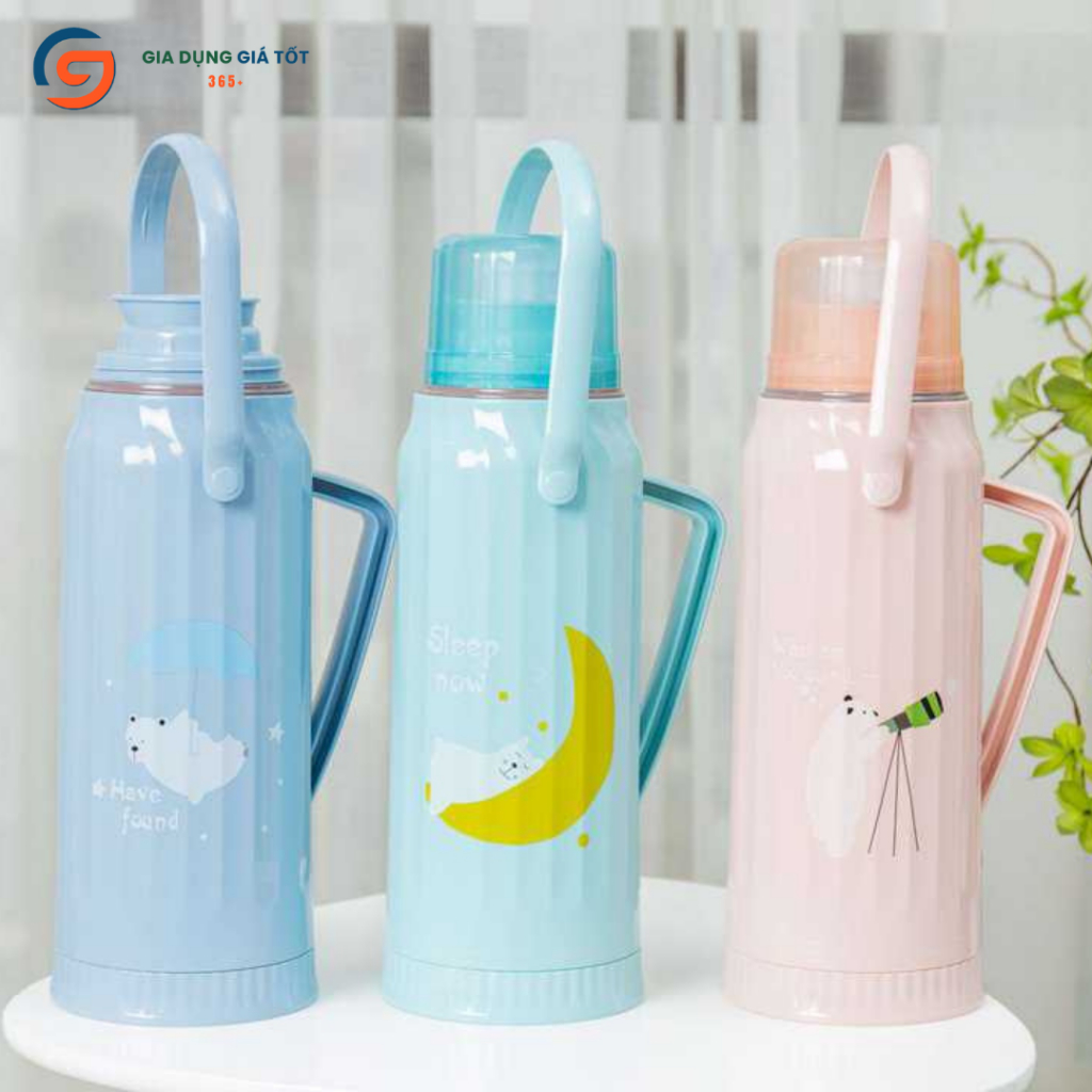 [HỎA TỐC HN] Phích đựng nước sôi 2L có quai Song Long, phích nước nóng giữ nhiệt lâu họa tiết gấu