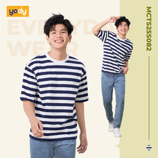 [BST THE NEW T-MATE] Áo phông nam họa tiết kẻ YODY mềm mại, co giãn tốt chất vải cotton MCTS25S082