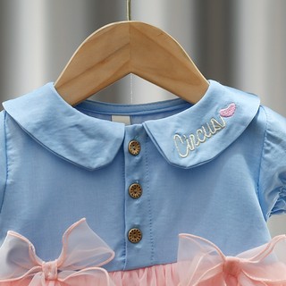 Váy bé gái 2 nơ xinh xắn tùng váy xòe màu hồng pastel Váy denim phối voan lưới D1176 Bí Ngô Nhỏ