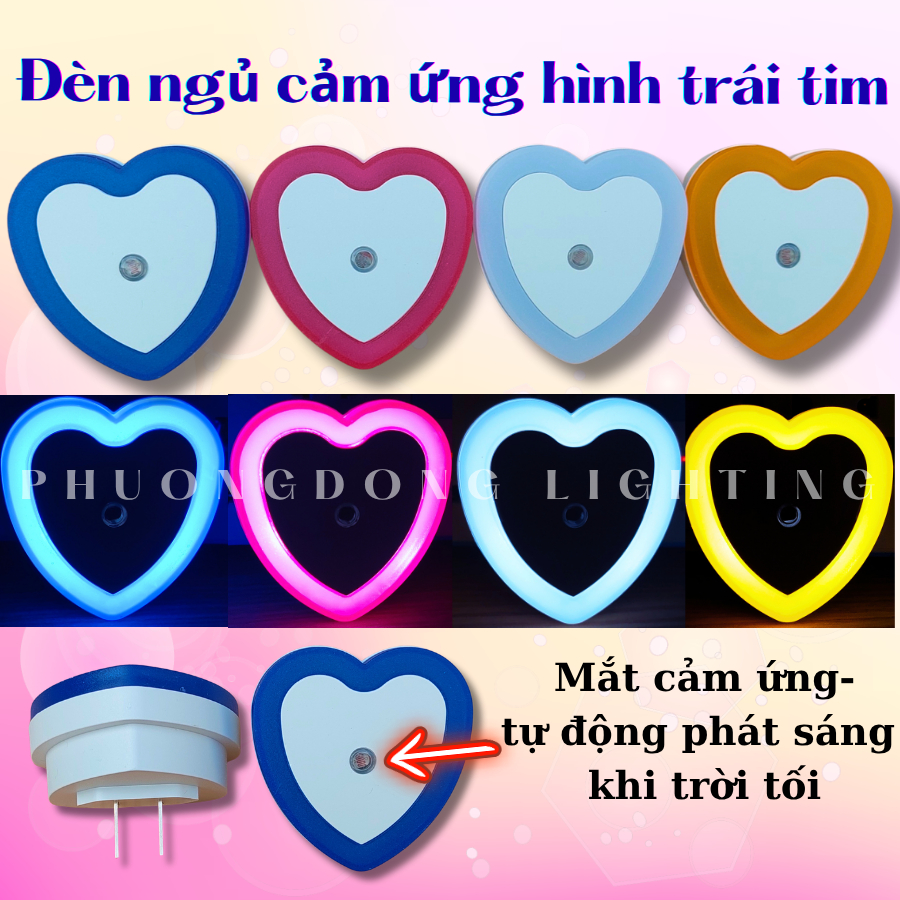 Đèn Ngủ Cảm Biến Ánh Sáng Hình Trái Tim Siêu Xinh Tự Động Bật Tắt Khi Tối Tiện Dụng Tiết Kiệm Điện Năng