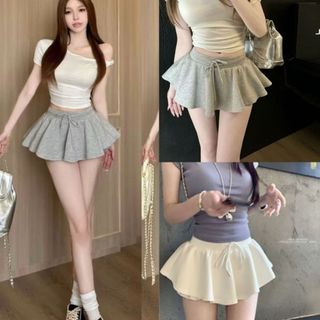 Váy ngắn chữ A nỉ dáng xòe có quần trong màu trắng đen xám lưng cao xám đen trắng VANISA CT331