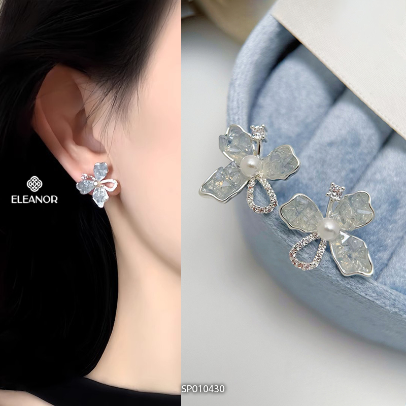 Bông tai nữ chuôi bạc 925 Eleanor Accessories hình hoa đính đá phụ kiện trang sức khuyên tai 10427
