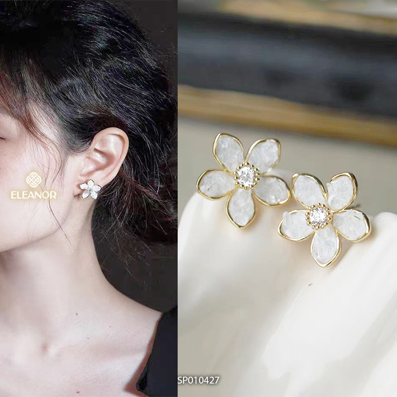 Bông tai nữ chuôi bạc 925 Eleanor Accessories hình hoa đính đá phụ kiện trang sức khuyên tai 10427