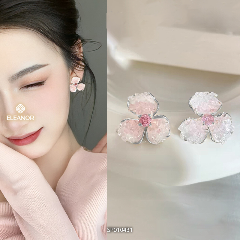 Bông tai nữ chuôi bạc 925 Eleanor Accessories hình hoa đính đá phụ kiện trang sức khuyên tai 10427